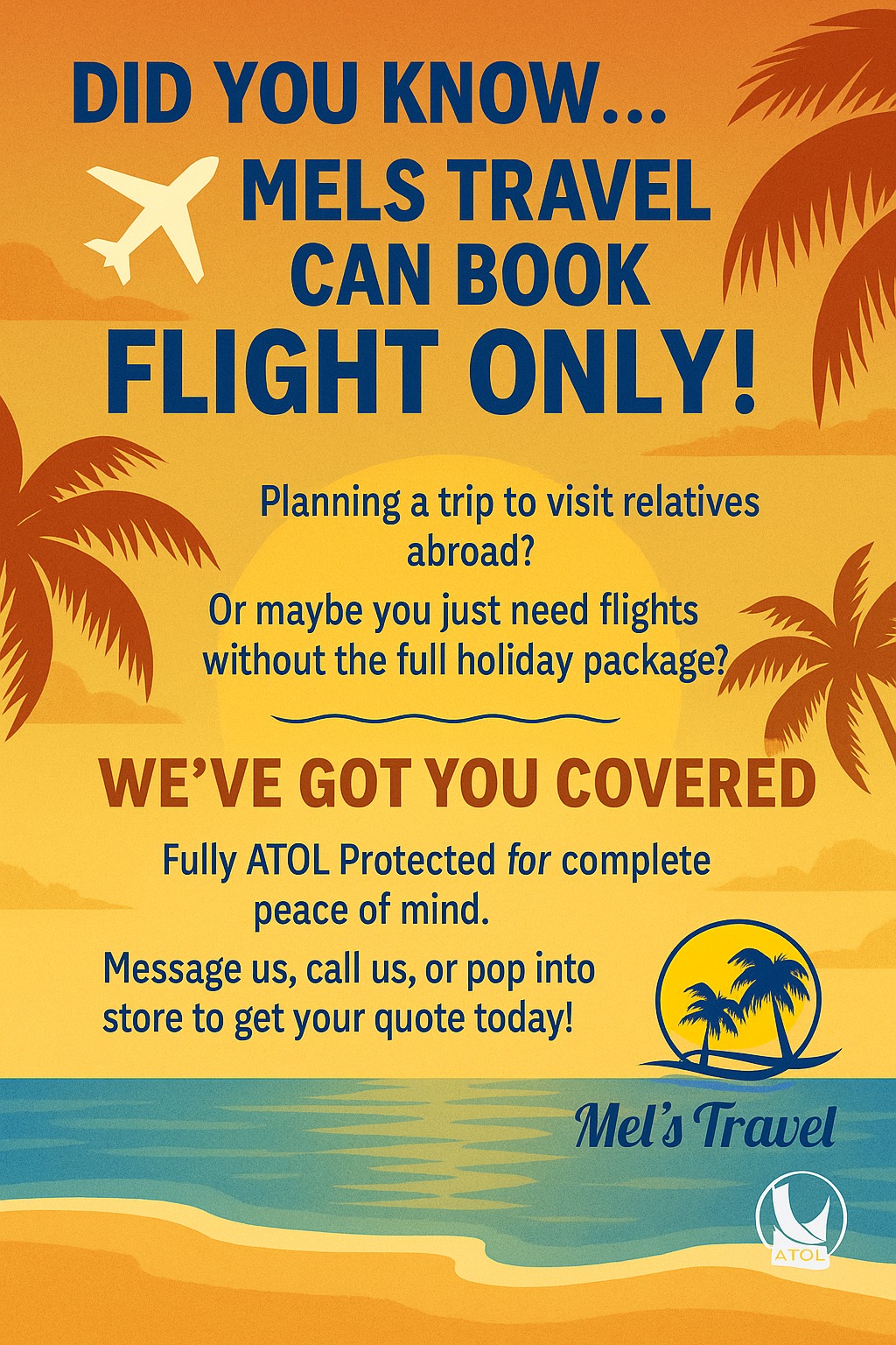 Mel's - ️ DID YOU KNOW… MELS TRAVEL CAN BOOK FLIGHT ONLY! ️ Planning a ...