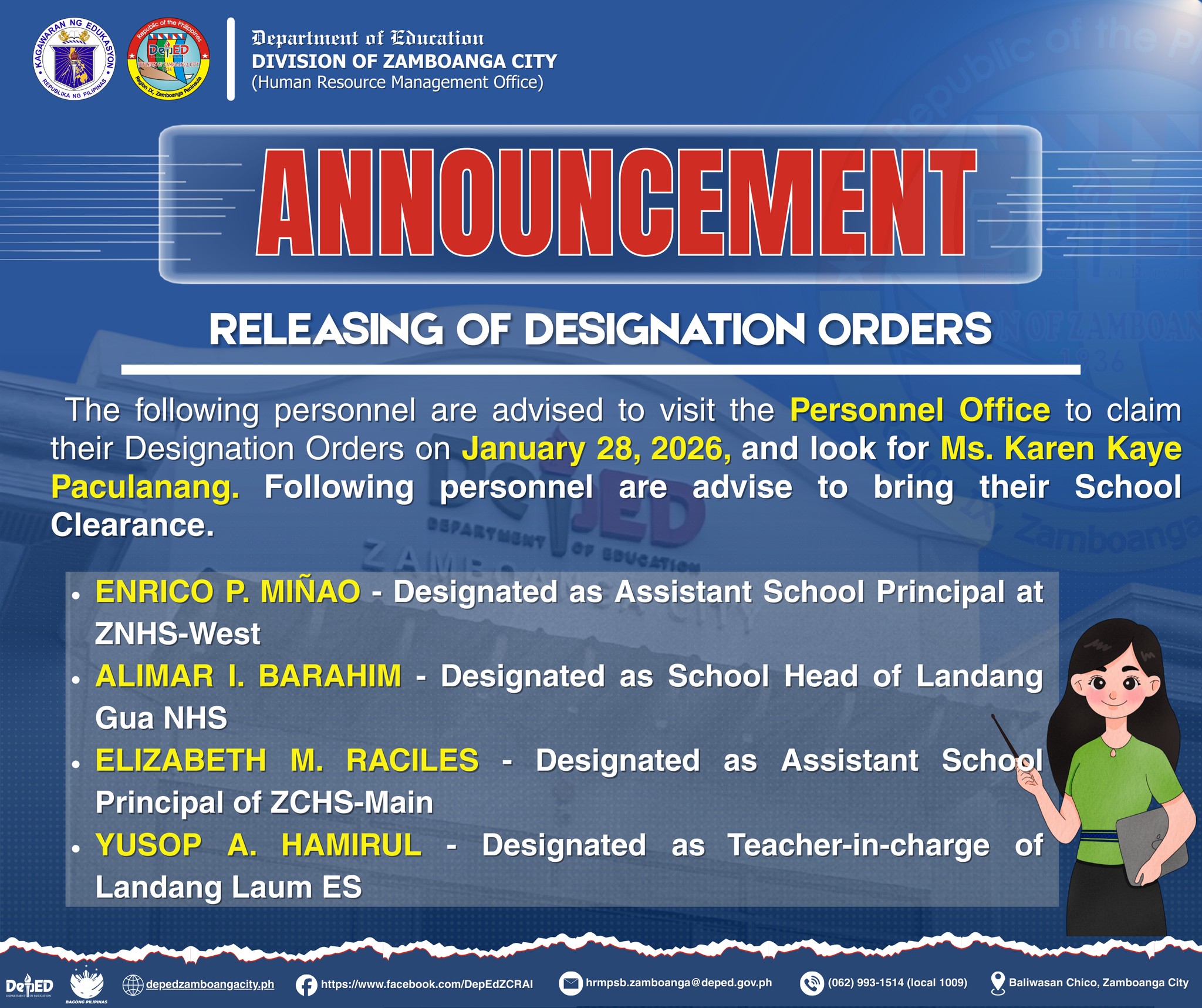 DepEd - 𝐀𝐍𝐍𝐎𝐔𝐍𝐂𝐄𝐌𝐄𝐍𝐓 | 𝐑𝐄𝐋𝐄𝐀𝐒𝐈𝐍𝐆 𝐎𝐅 𝐃𝐄𝐒𝐈𝐆𝐍𝐀𝐓𝐈𝐎𝐍 𝐎𝐑𝐃𝐄𝐑𝐒 The following ...