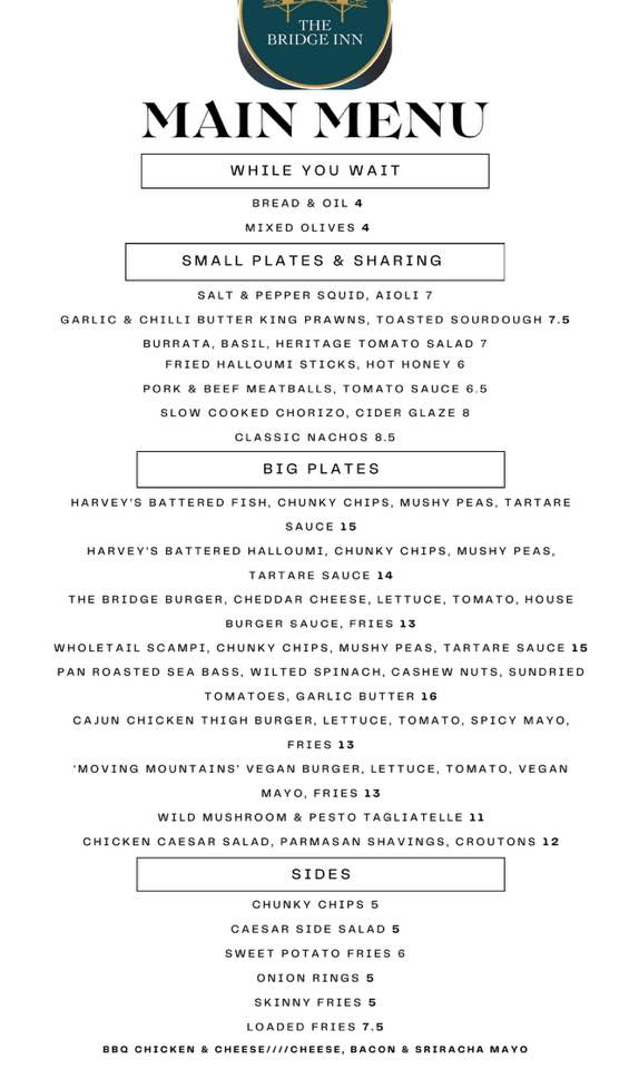 This is our menu for this... - The Bridge Inn, Newhaven | Facebook