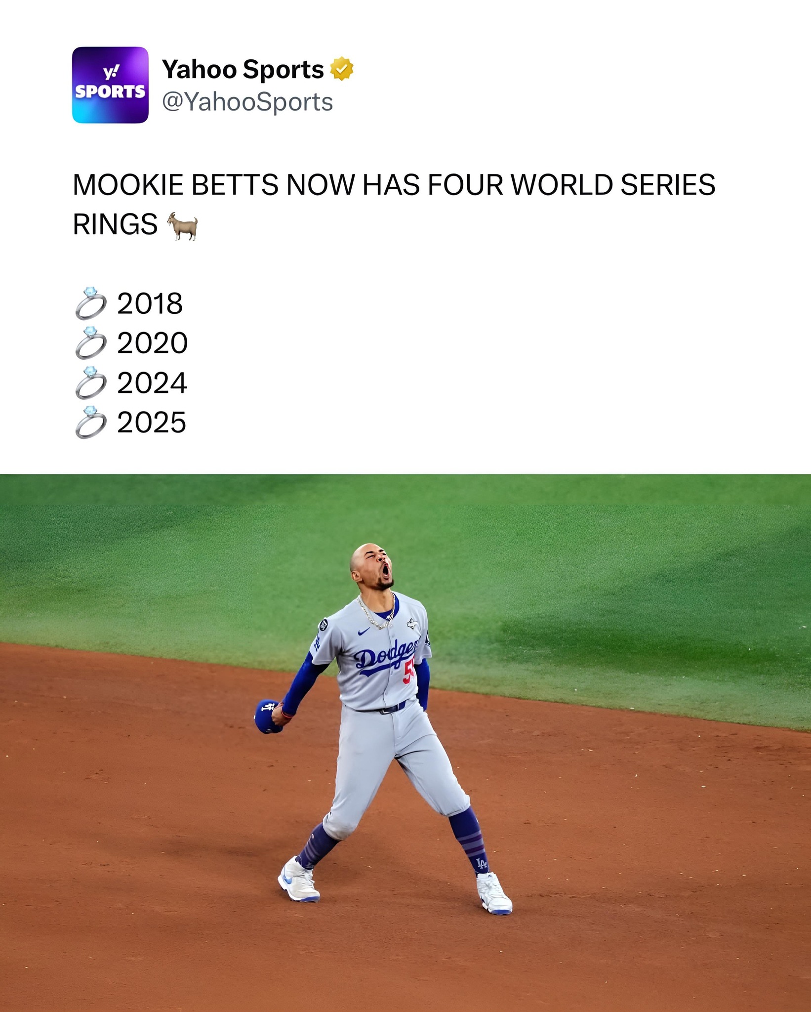 Mookie Betts, the only active position player to win three World