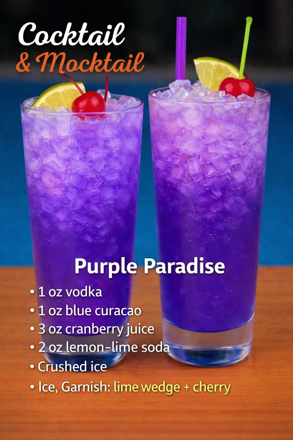 Purple Paradise Cocktail — Full Recipe Servings: 1 glass Prep time