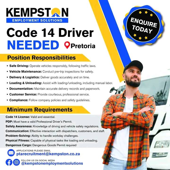 🚗 Driver Code 10 & 14 Positions... - Collins Career Solution | Facebook