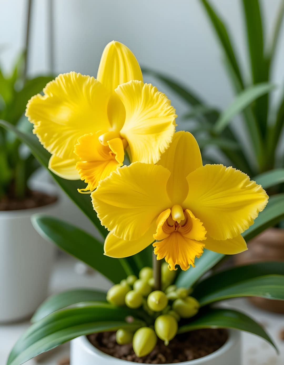 Growing Cattleya Gertrude Hausermann Orchids in Wood Baskets with