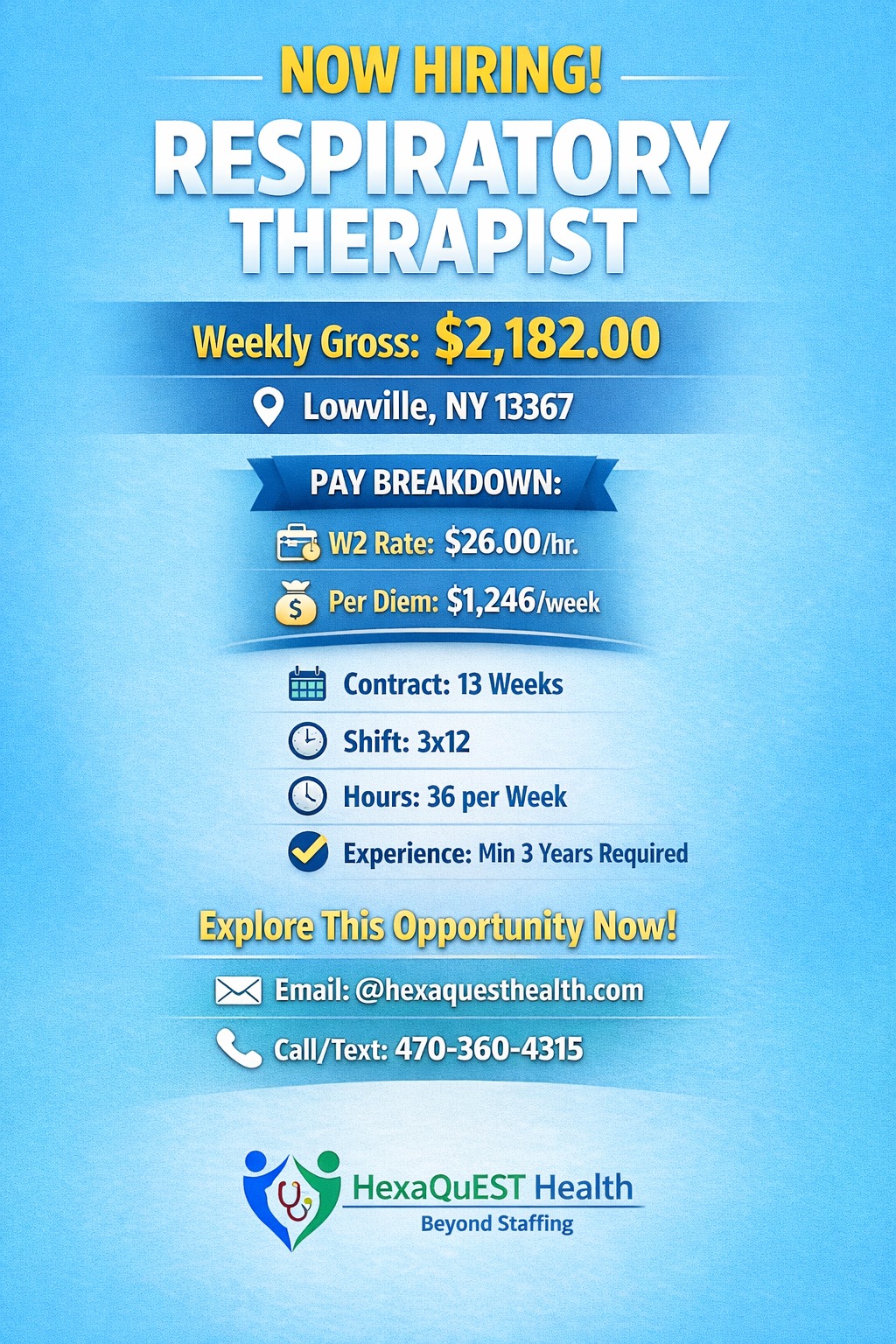 RNs, LPNs, CNAs, Respiratory therapist(RRT), Tech & Allied etc ...