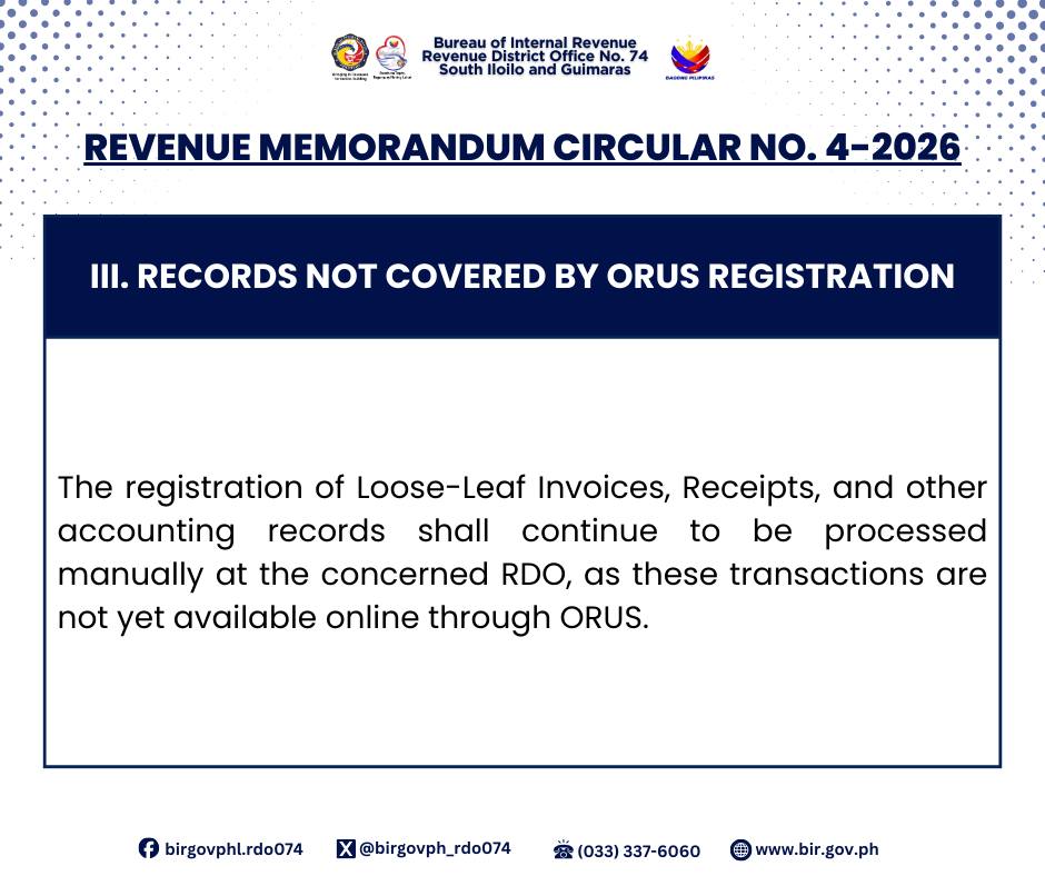 BIR - 𝐑𝐄𝐕𝐄𝐍𝐔𝐄 𝐌𝐄𝐌𝐎𝐑𝐀𝐍𝐃𝐔𝐌 𝐂𝐈𝐑𝐂𝐔𝐋𝐀𝐑 𝐍𝐎. 𝟒-𝟐𝟎𝟐𝟔 III． RECORDS NOT COVERED ...