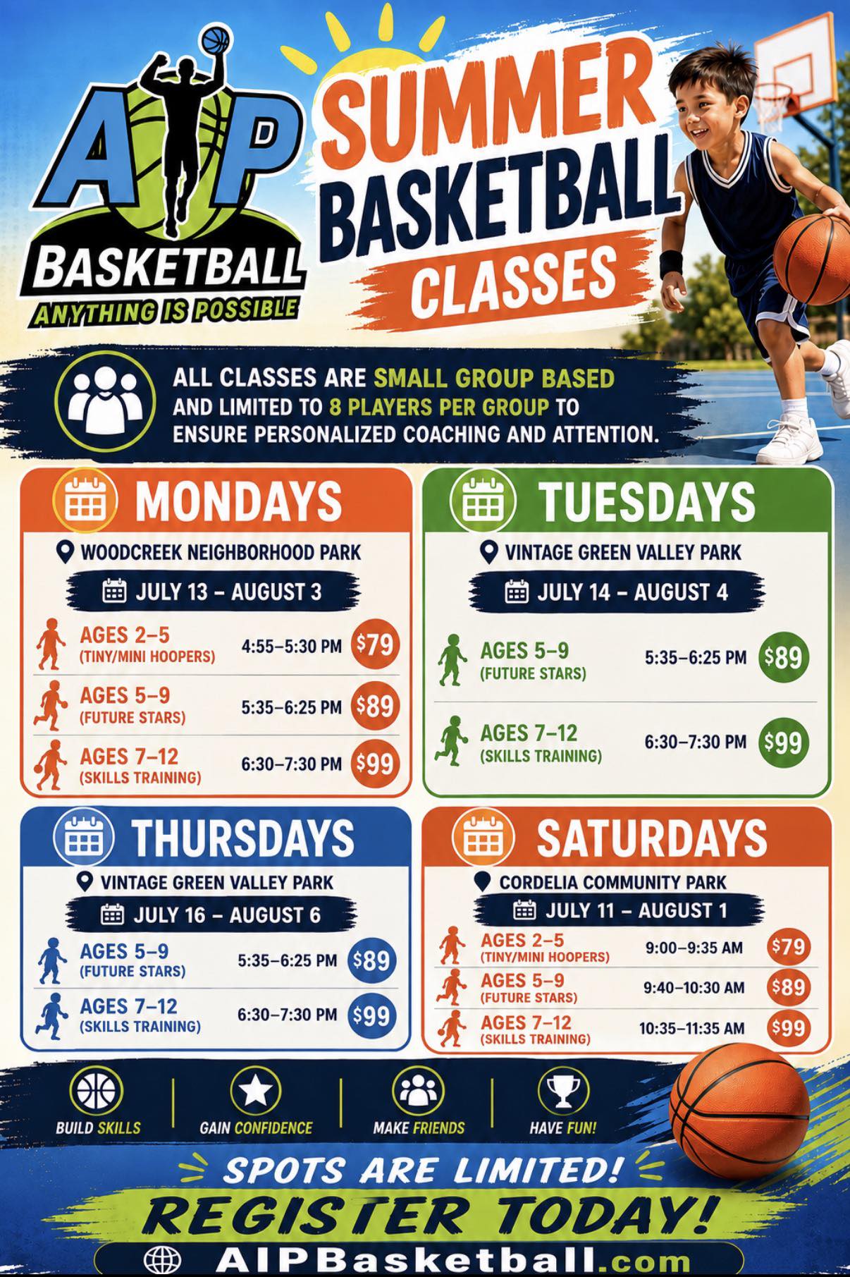 Youth basketball classes in Fairfield, CA at Vintage Green Valley Park