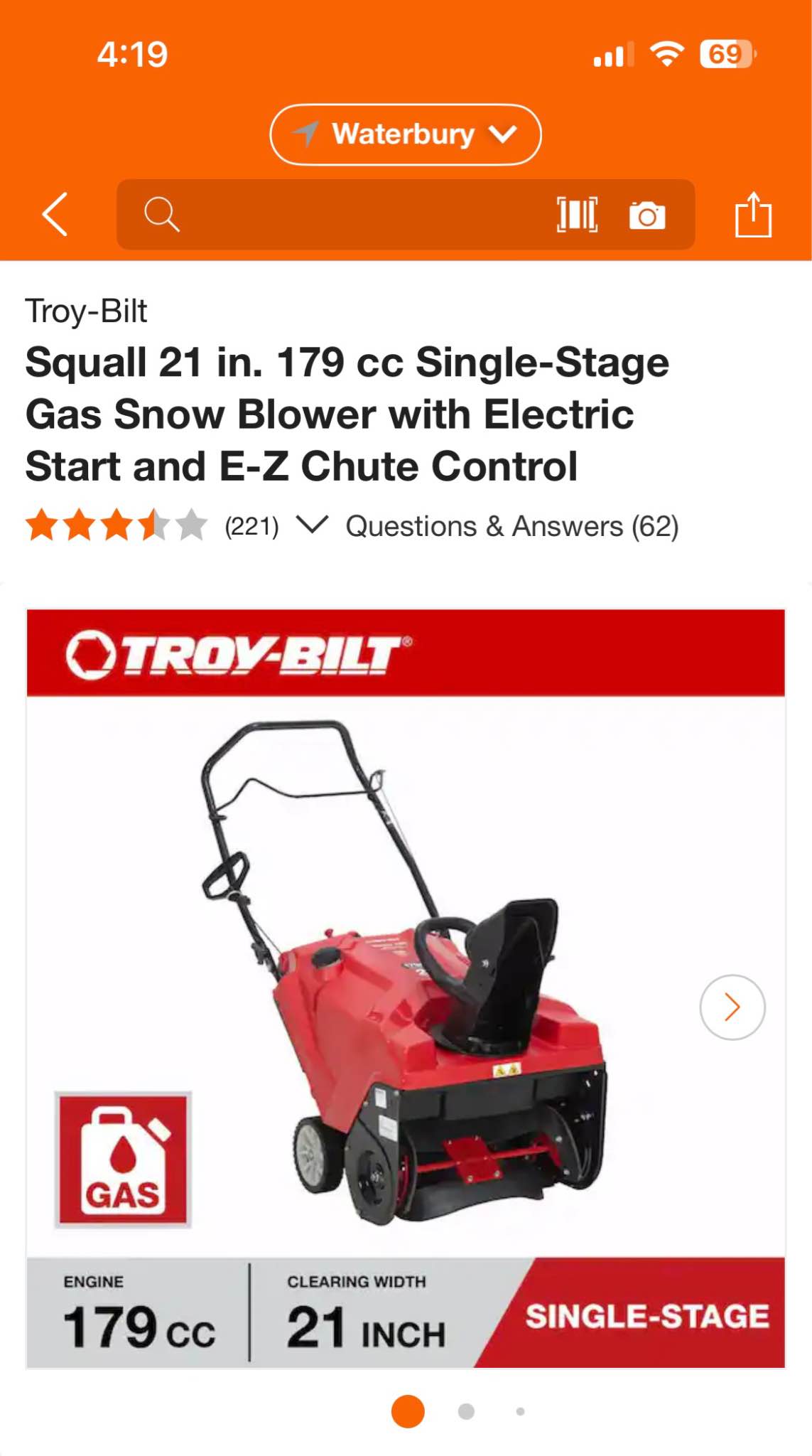 Replacement Carburetor For Troy-Bilt Squall 2100 208cc 21" Single-Stage Snow Blower