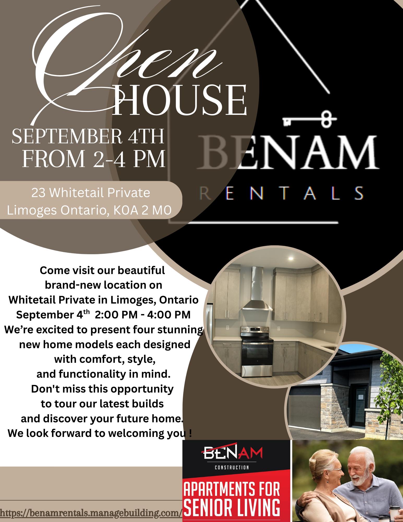 Benam Rentals - 🏡 OPEN HOUSE – WHITETAIL PRIVATE, LIMOGES... | Facebook