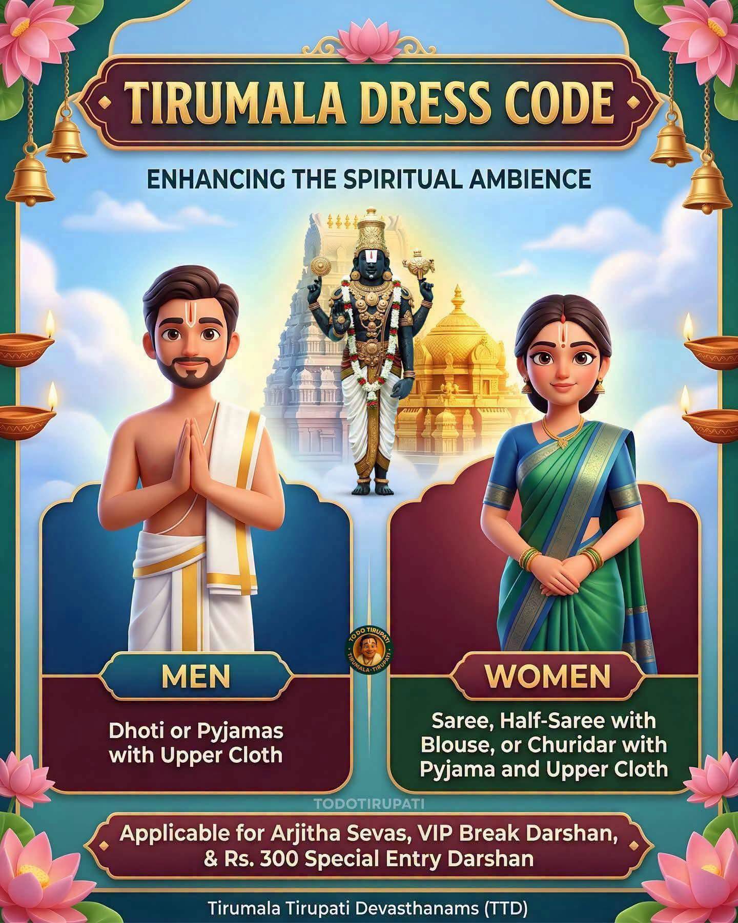 tirumala dress code for ladies Devotees 🙏🏻 To enhance the spiritual ambience among the devotees thronging to Tirumala to get the darshan of Lord Sri Venkateswara Swamy, TTD has introduced traditional dress code prom dresses option set as picture
