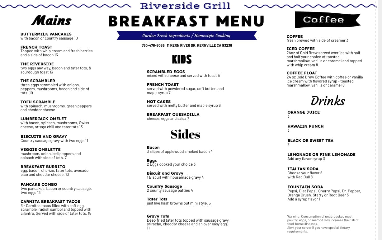 Riverside - We open at 8am tomorrow for Breakfast and then our regular ...