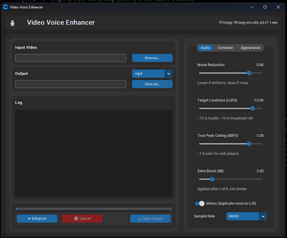 Python programmer | 🎙️ Video Voice Enhancer (GUI) — CustomTkinter ...