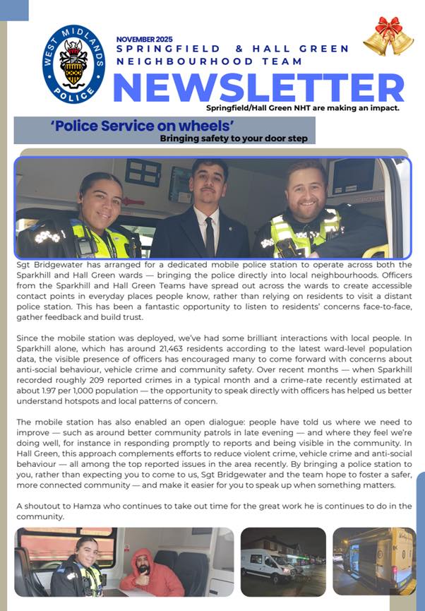 Hall Green Residents | Grateful for Sparkhill and Hall Green Police for ...