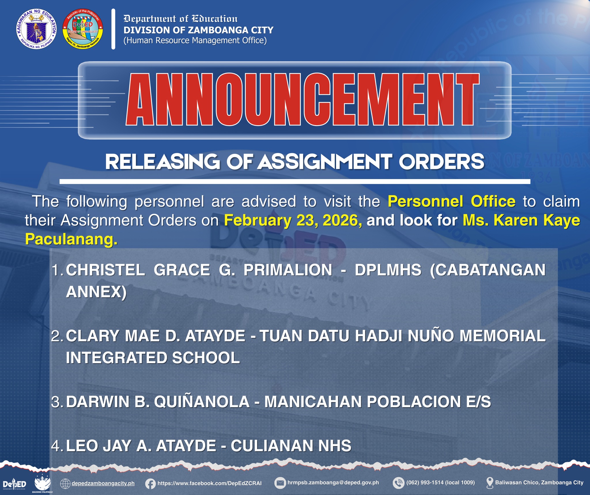 DepEd ZC Recruitment and Assessment Information | Zamboanga City
