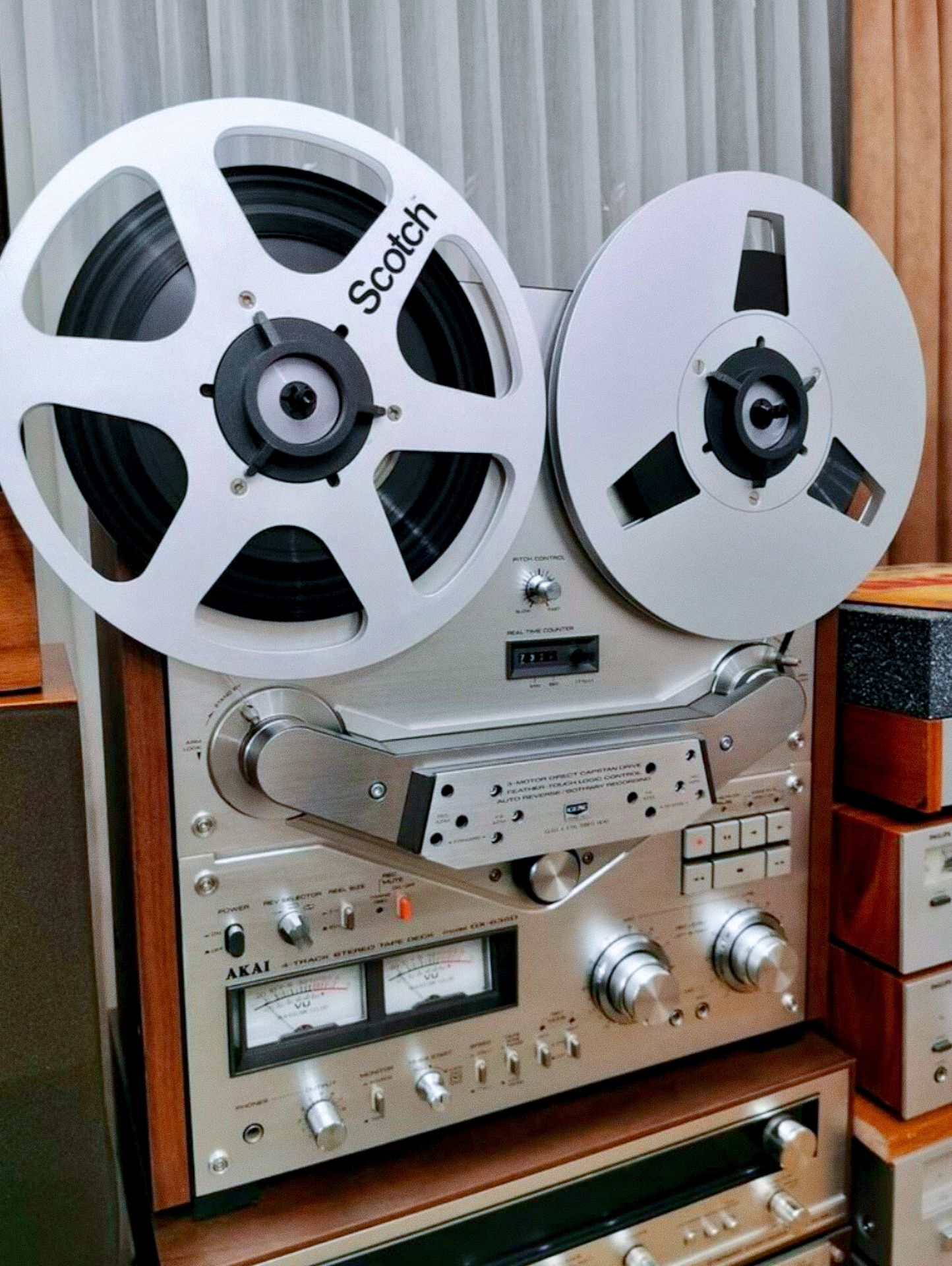 Akai GX-747 DBX silver reel to reel tape deck.