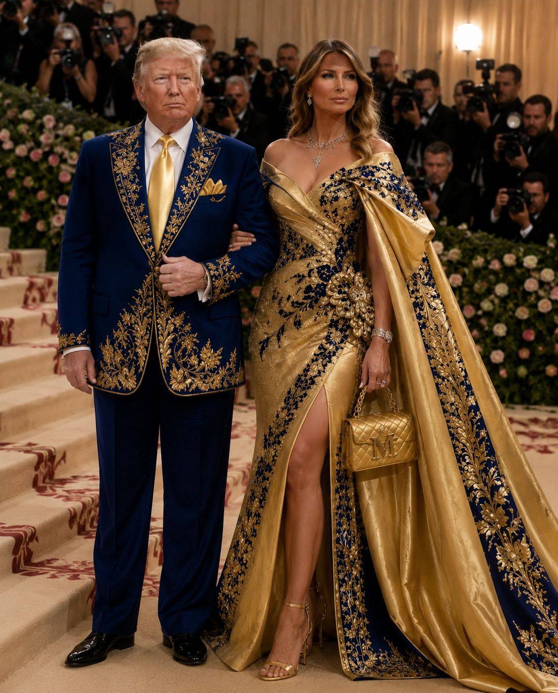melania trump gold dress Donald and at Met Gala in luxury fashion Web Collection: City Break