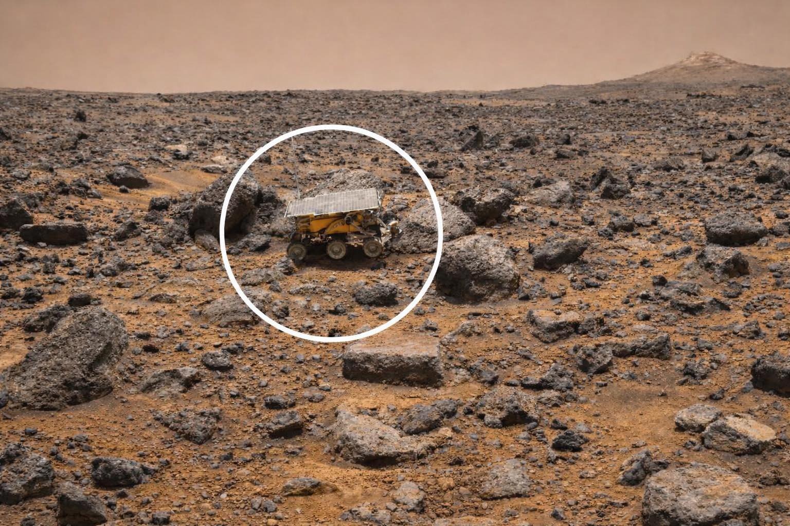 Mars - This image captures a Mars rover carefully navigating the harsh ...