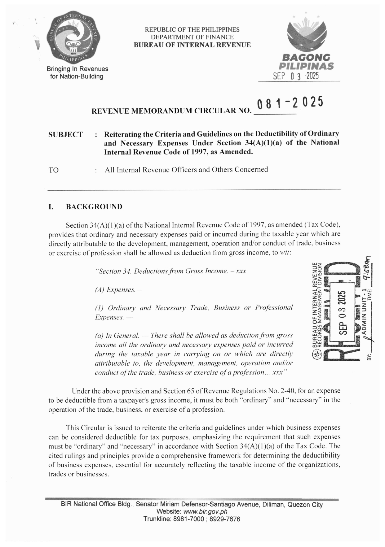 Acsignica - BIR Revenue Memorandum Circular No. 81-2025... | Facebook