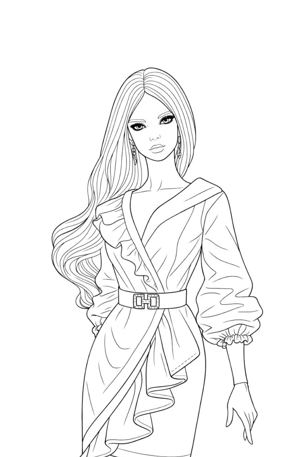 Elegant fashion doll coloring page ✨