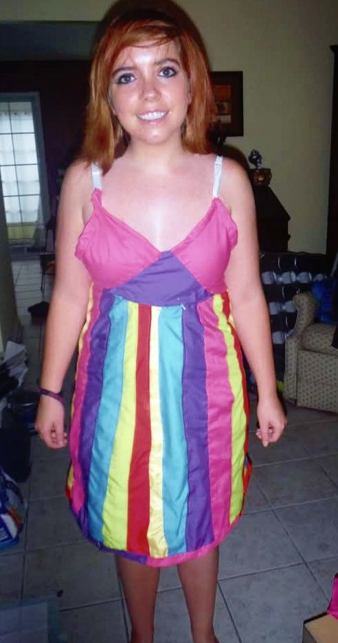 Rare footage of sewing a lady rainicorn dress