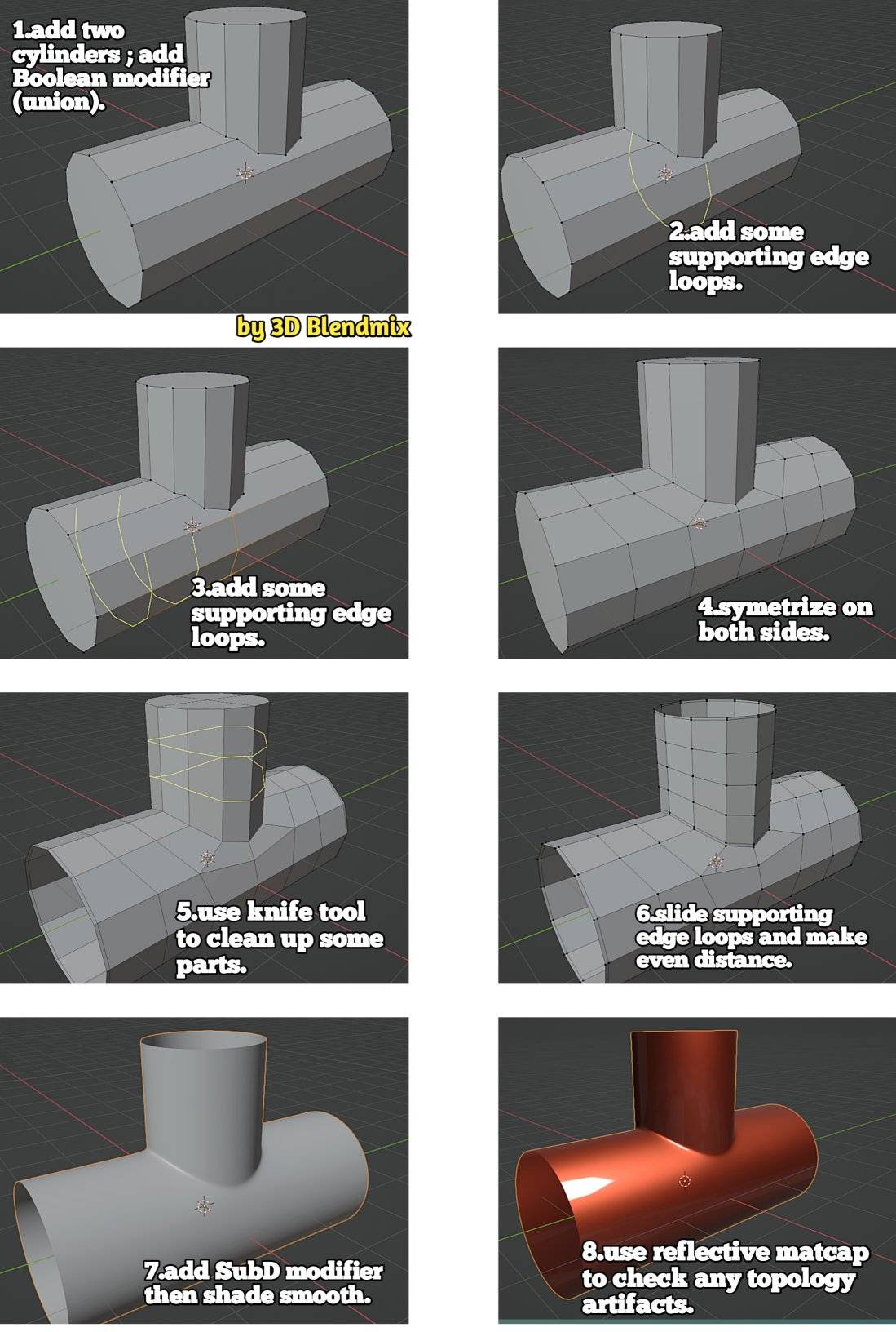 3D - 📎 Topology study guide. 📌 Boolean cleanup and cylindrical surfaces ...