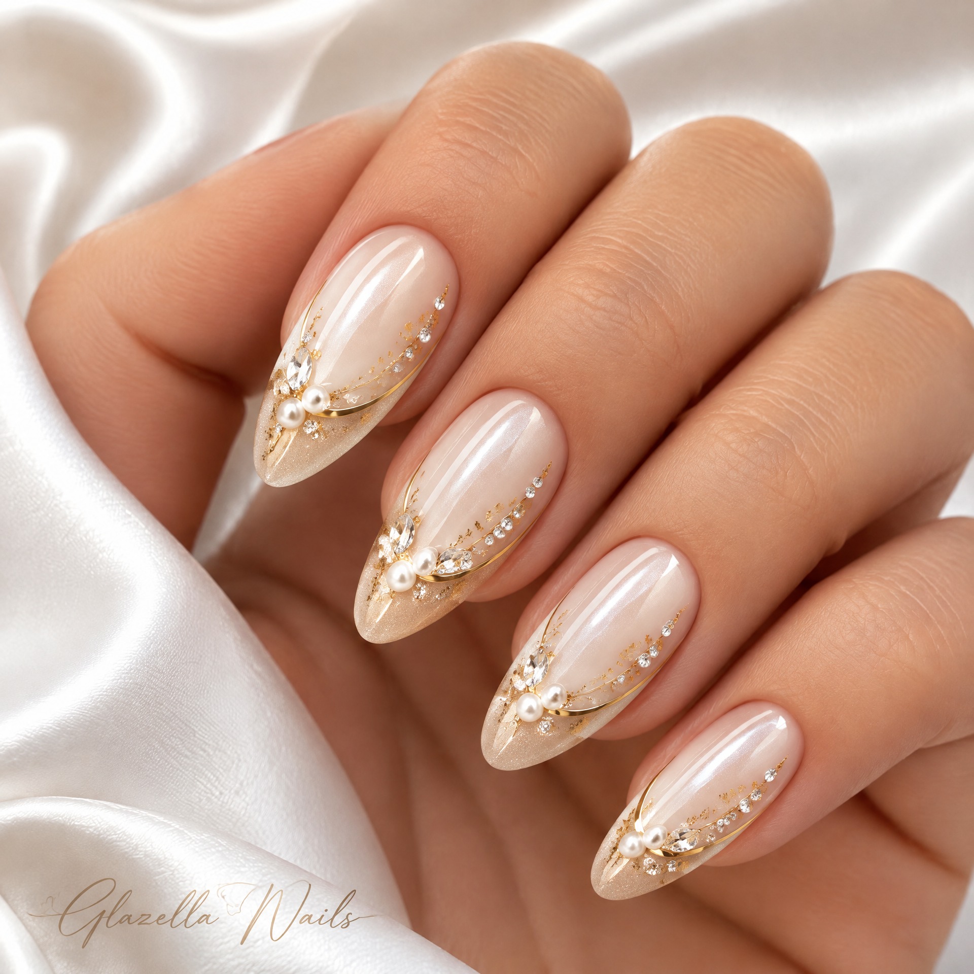 Wedding nails with ivory and champagne theme