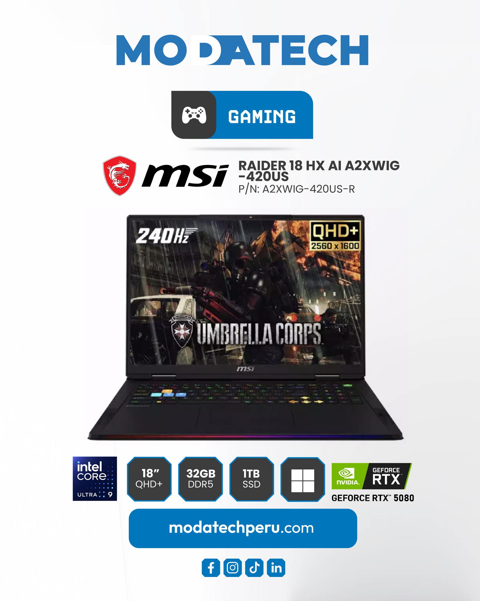 Moda Tech Perú - 💻🔥 MSI® RAIDER 18 HX AI A2XWIG-420US 🆔... | Facebook