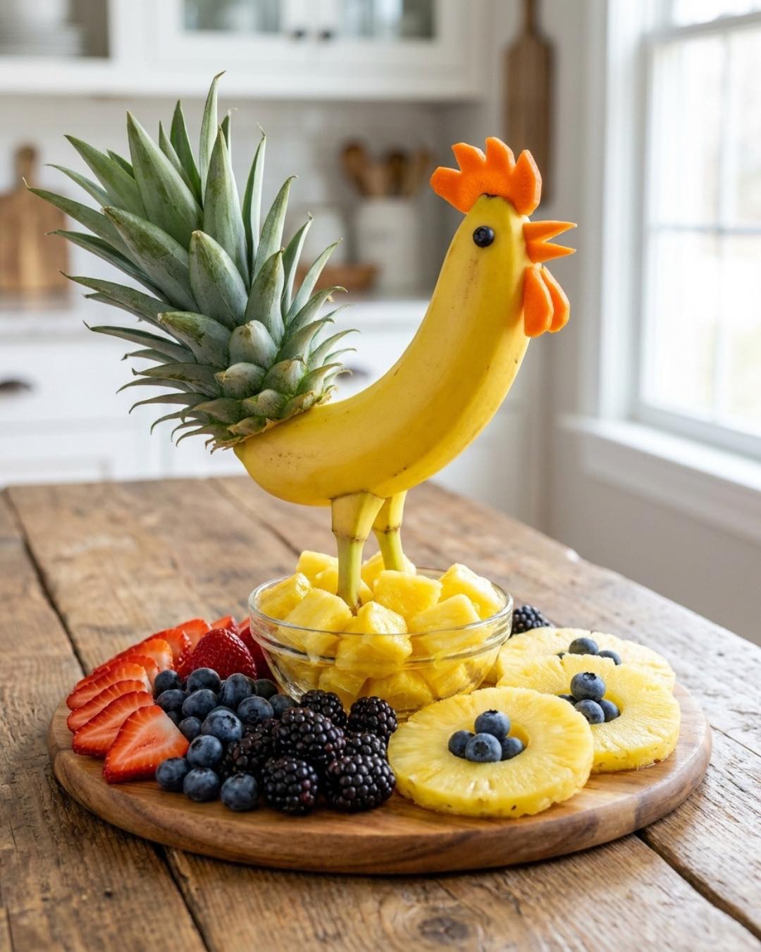Fun Fruit Rooster! 🍍 📝 Ingredients - Banana - Pineapple