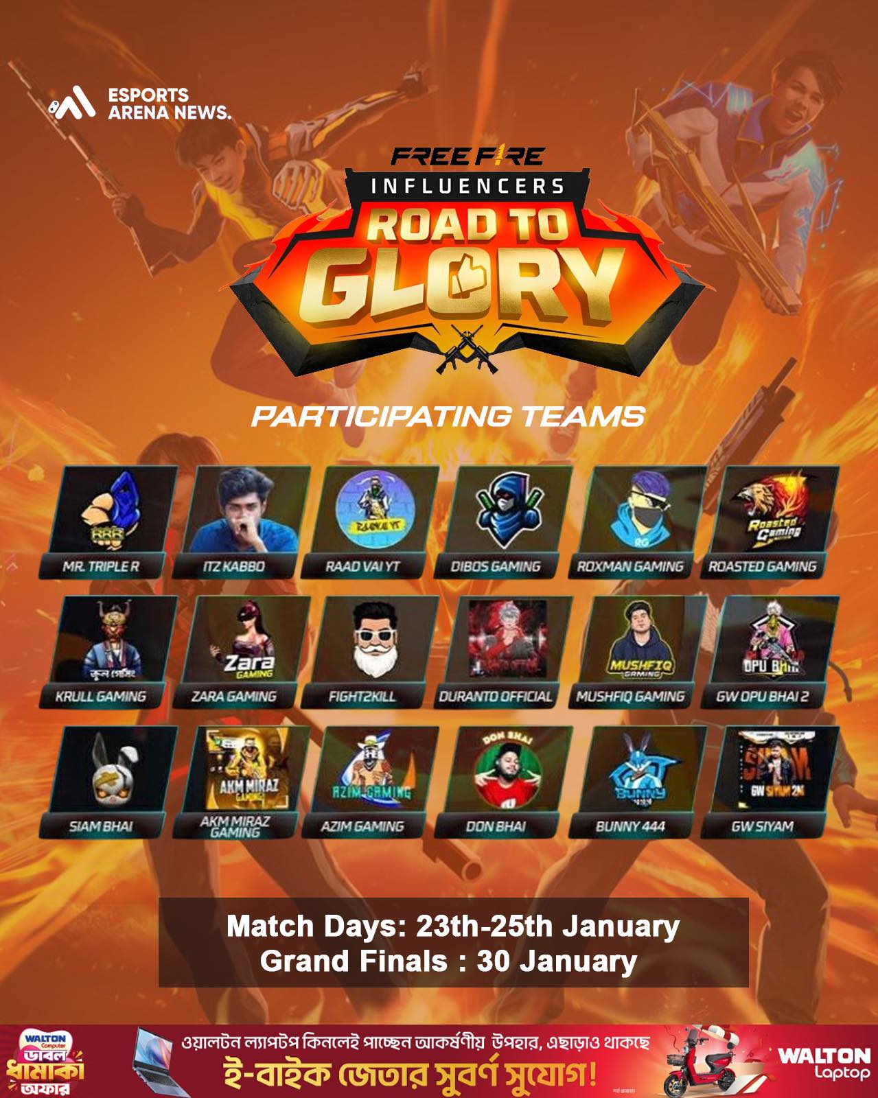 Esports - ফ্রি ফায়ার ইনফ্লুয়েন্সার রোড টু গ্লোরি বাংলাদেশ ২০২৬ ...
