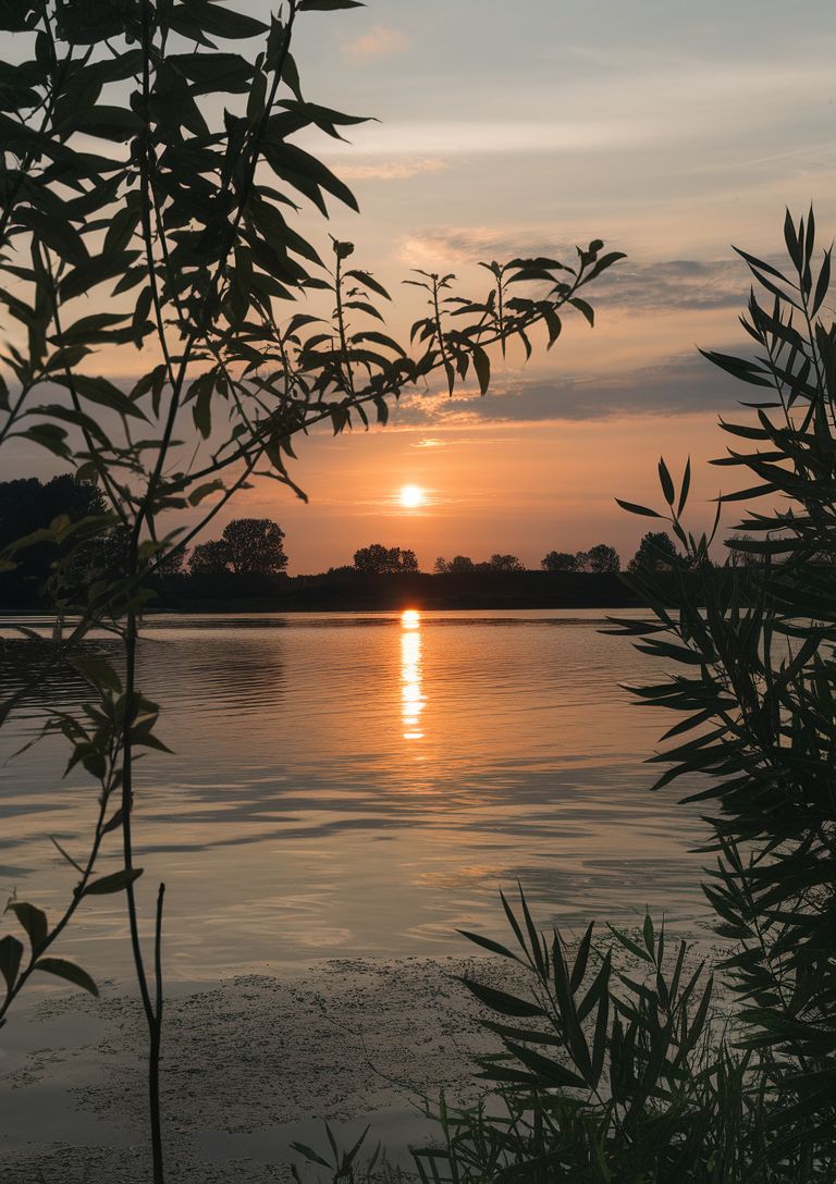 AMAZING PICTURES 😍 | A serene sunset scene over a calm body of water ...