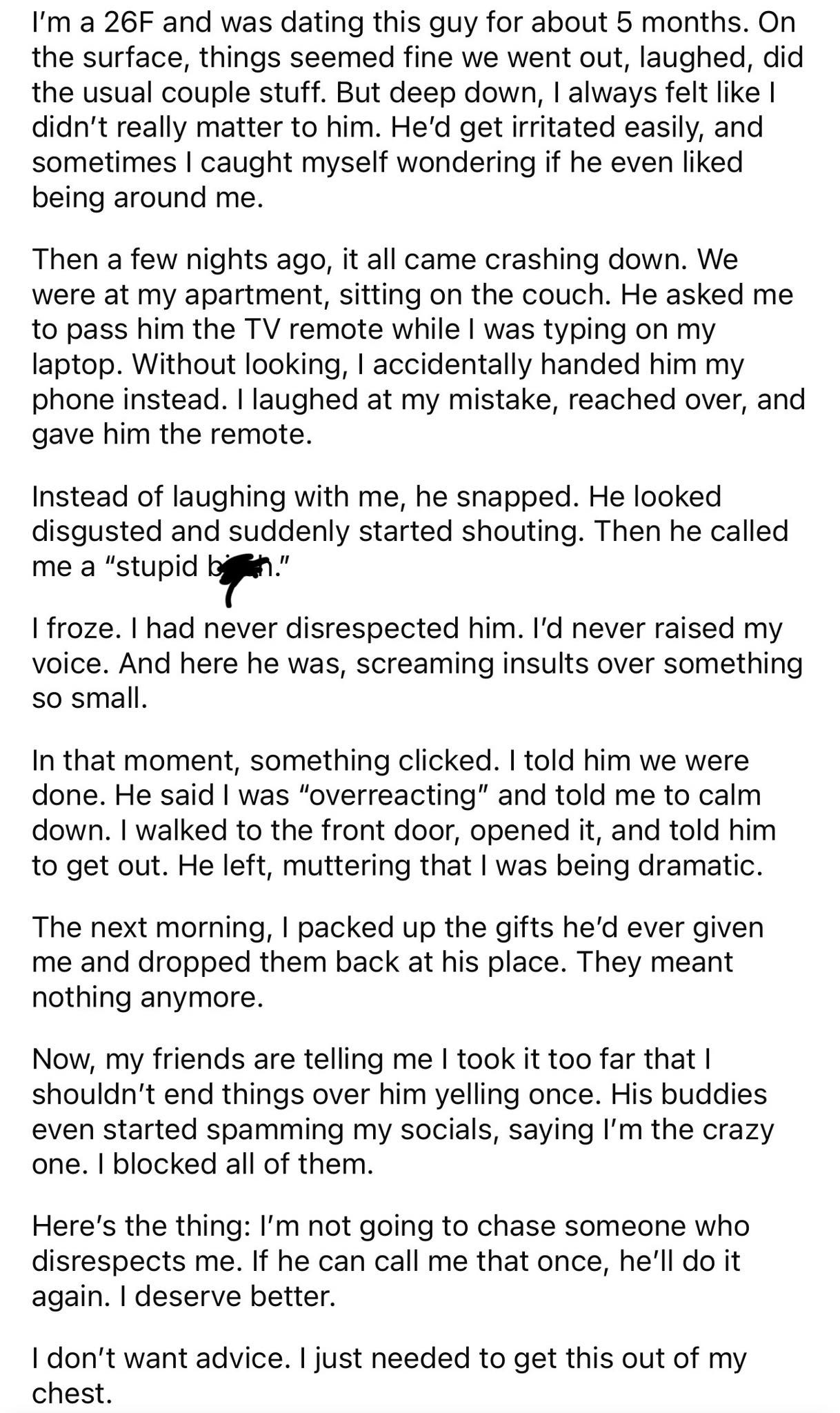 Am I The A**hole? | I dumped my boyfriend after he yelled at me, and I ...
