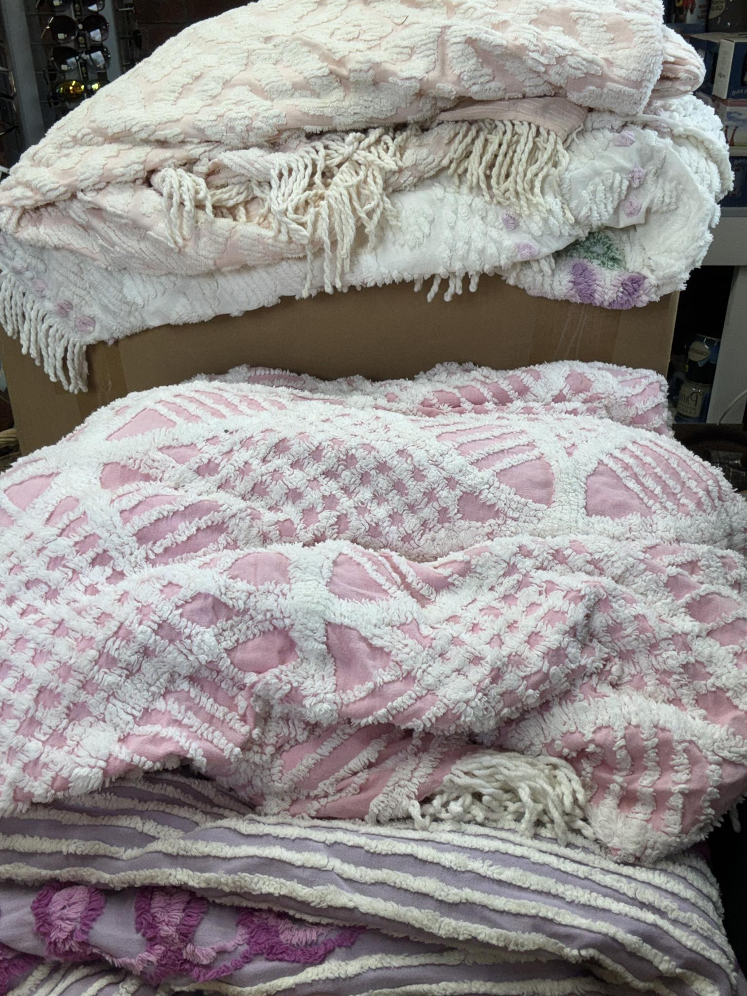 Vintage chenille bedspread found at great grandmother's downsizing