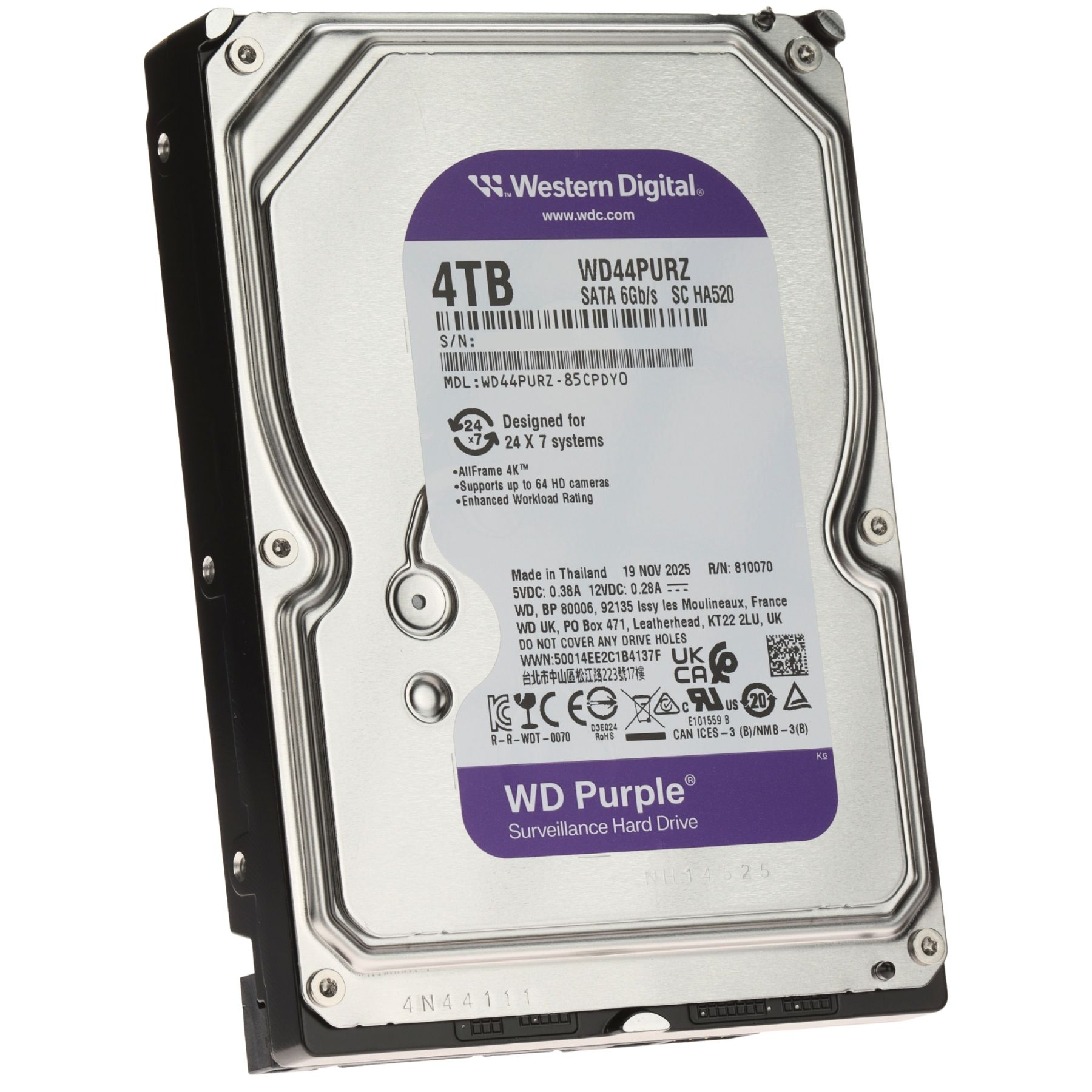 Hard disc 4 T い Western Digital, www.wdc.com 4TB WD44PURZ SATA 