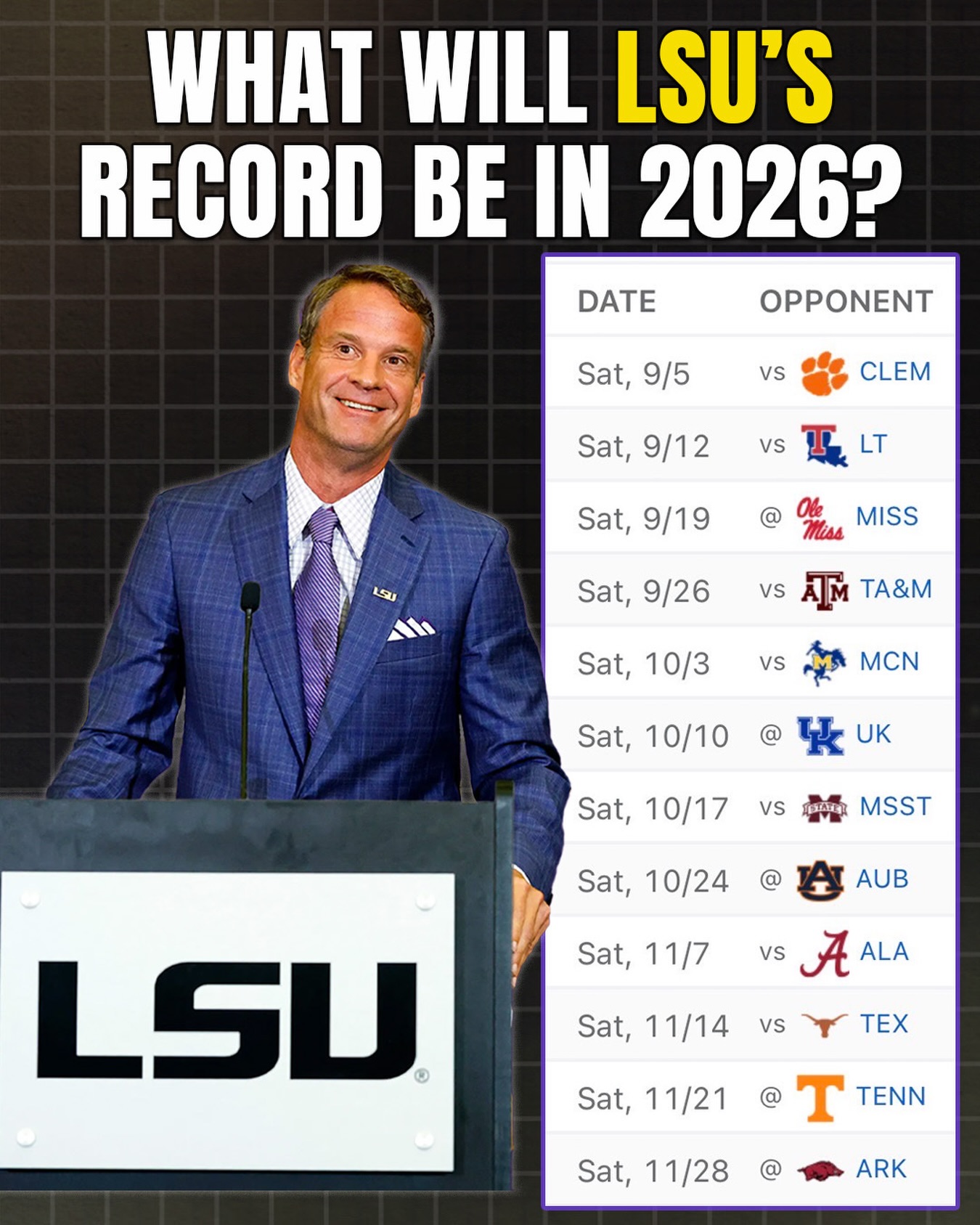 What will LSU’s record be in 2026?... - Snapbackuniversity | Facebook