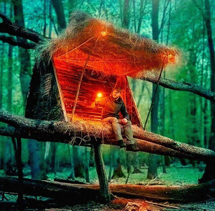 Building a cozy forest survival shelter from scratch_ and we are ...