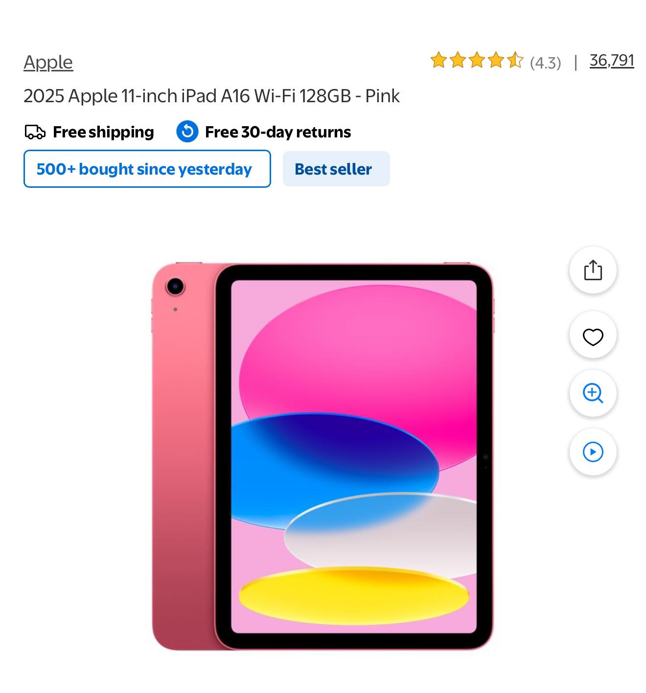 2025 Apple 11-inch iPad A16 Wi-Fi 128GB - Pink