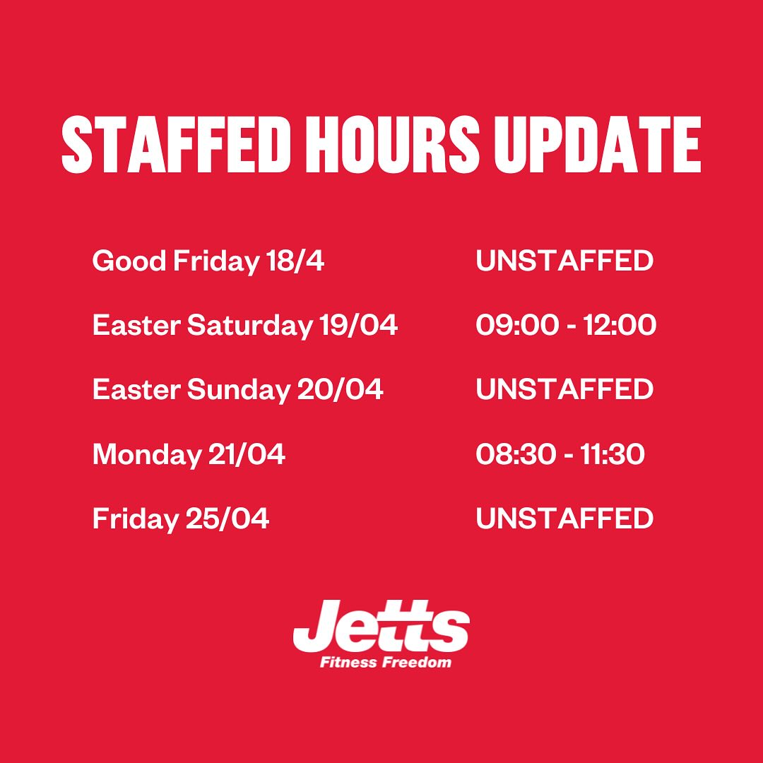 Jetts - With the upcoming Easter & Anzac Day holidays please note the ...