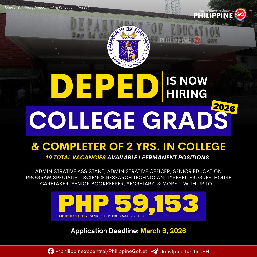 Philippine - DEPED IS NOW HIRING!📣 The Department of Education (DepEd ...