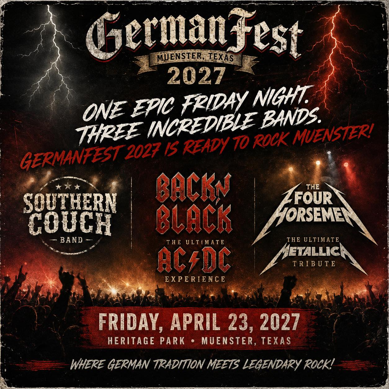 Germanfest 2027 in Muenster, Texas, to feature three rock bands