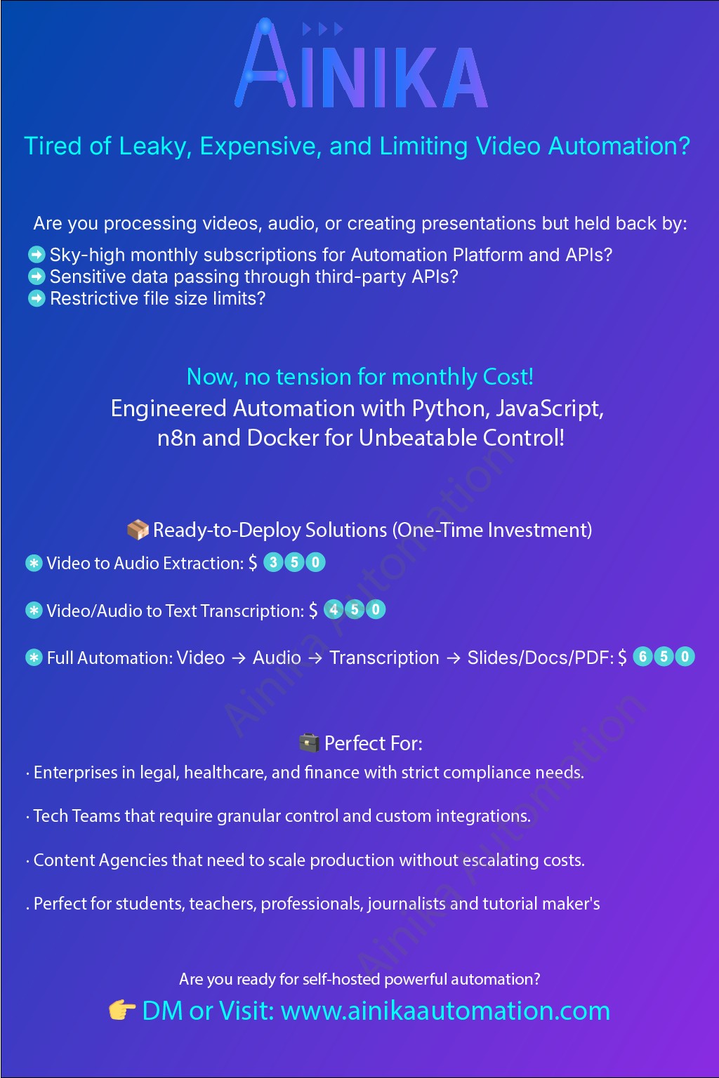 Ainika - 🔄Tired of Leaky, Expensive, and Limiting Video Automation? ⚙ ...