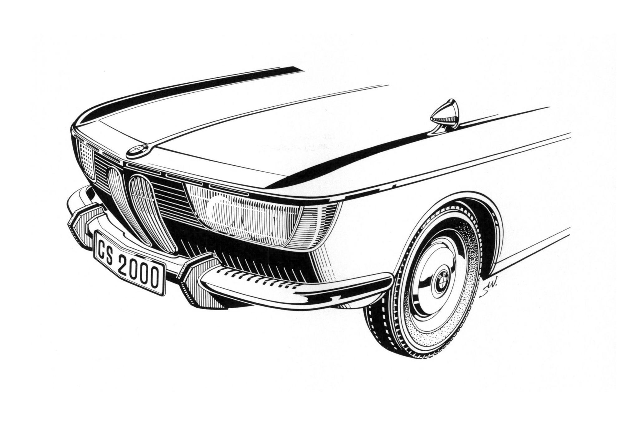 BMW 2000 CS factory illustrations by Siegfried Werner.
