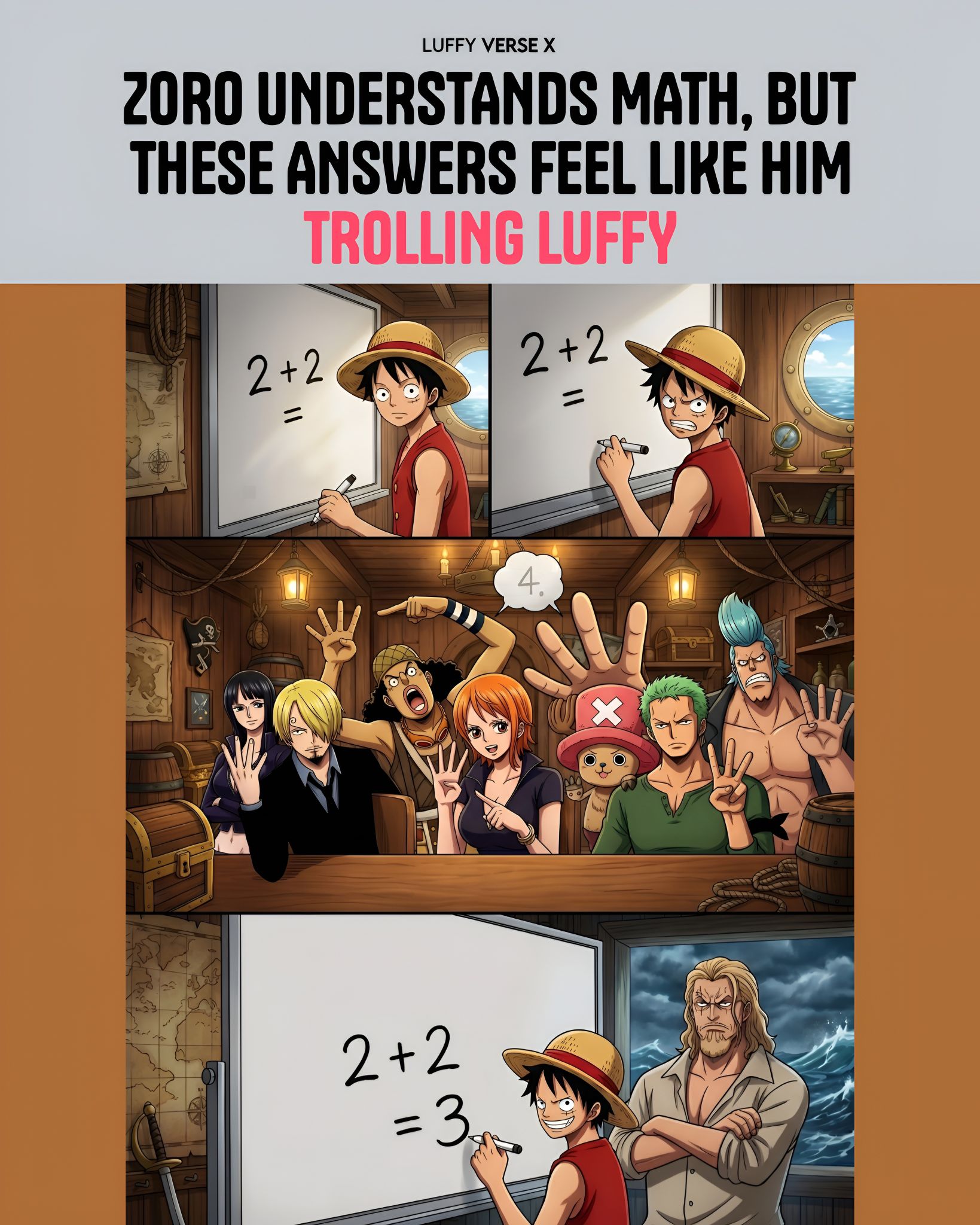 One Piece meme shows Zoro claiming 110cm chest crown