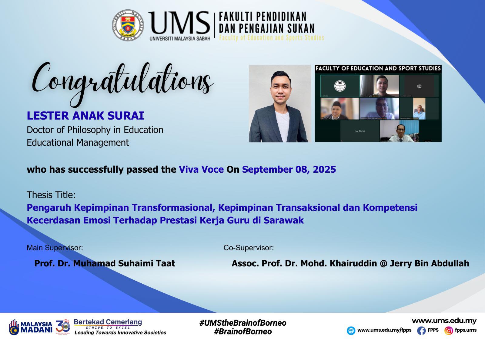 Fakulti - Congratulations to Lester Anak Surai , a Doctor of Philosophy ...