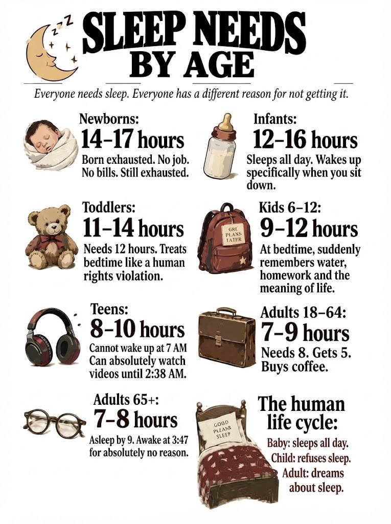 Sleep Needs by Age: A Humorous Look at Life Stages
