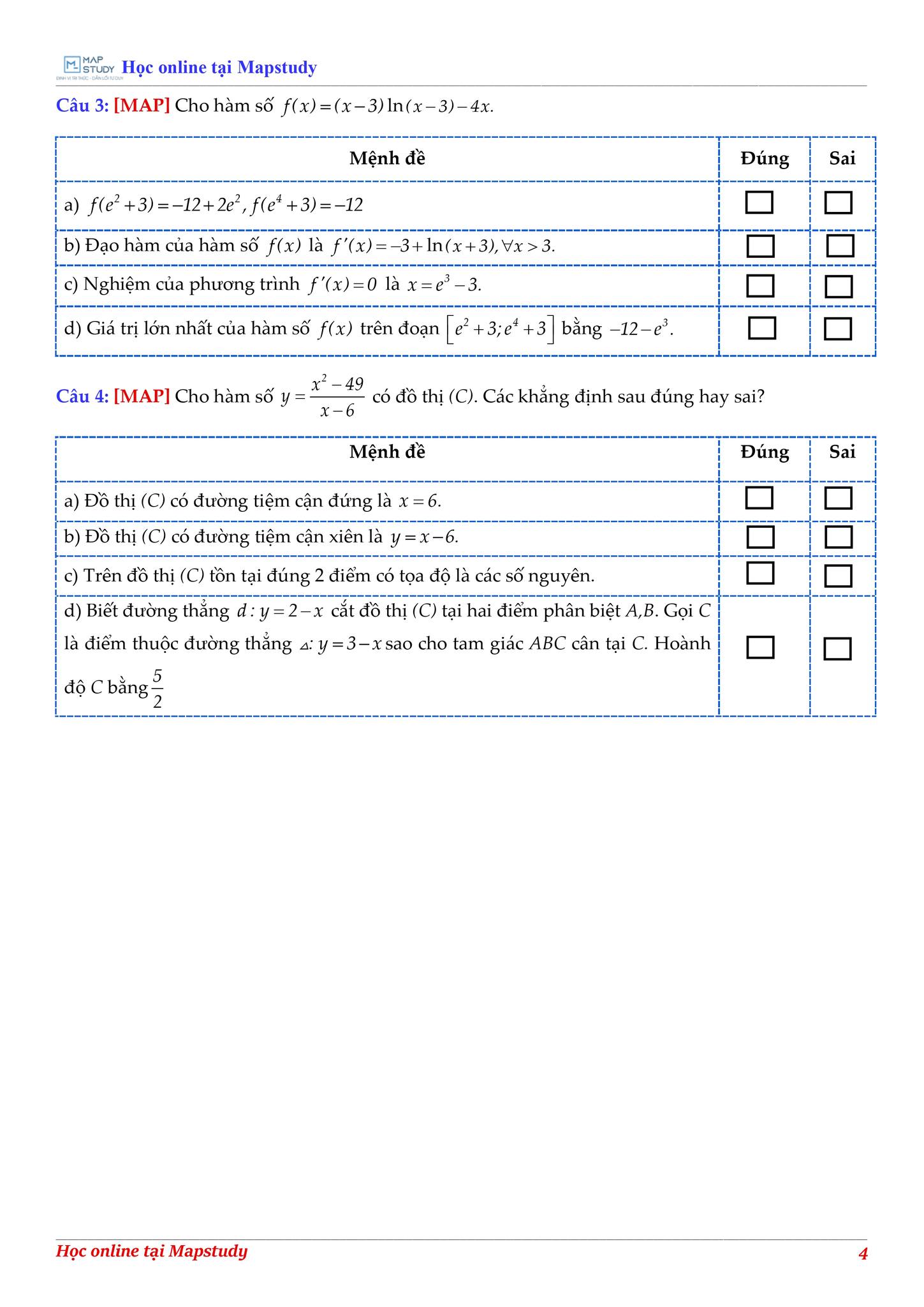 Tổ... - Tổ Toán Mapstudy - Chuyên luyện thi Toán 10,11,12