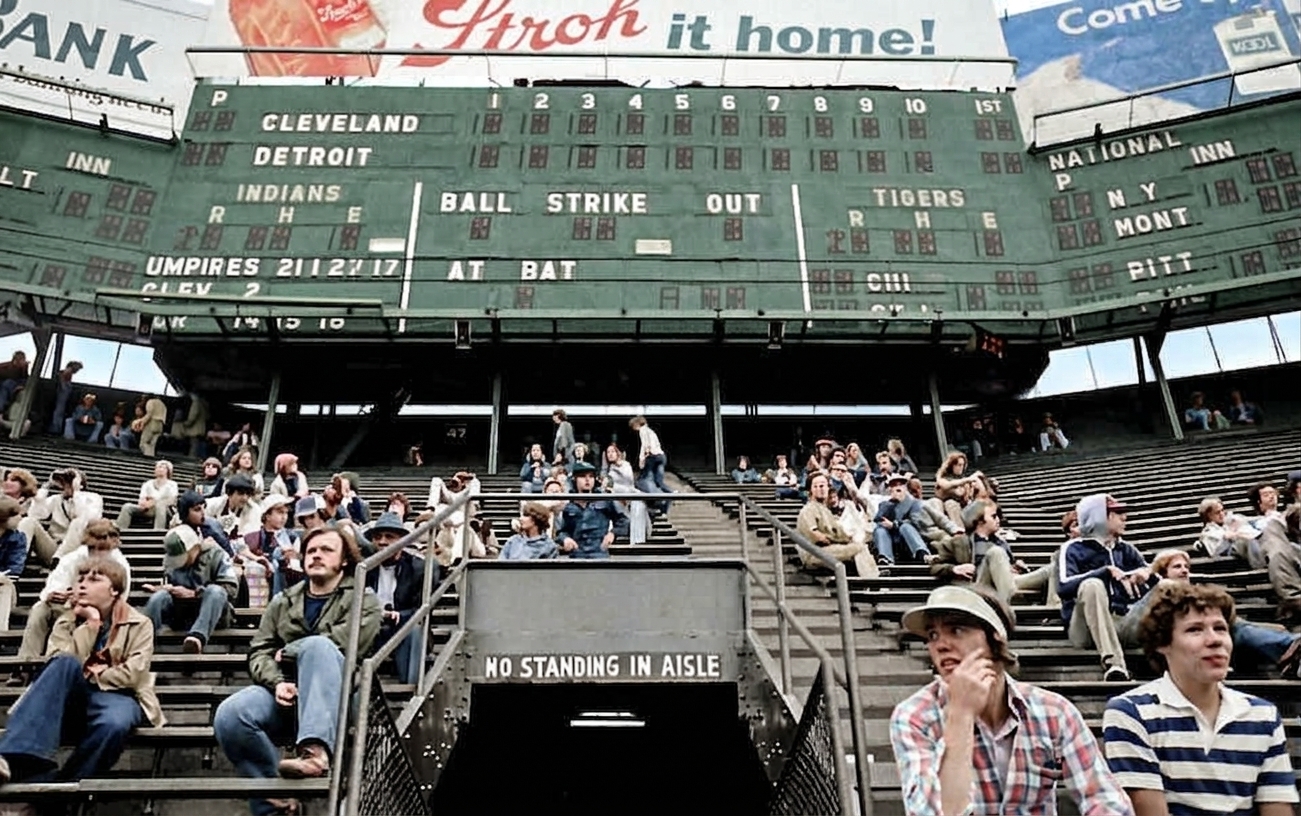 Colorized photo of the bleachers at Tiger Stadium. (1970s)