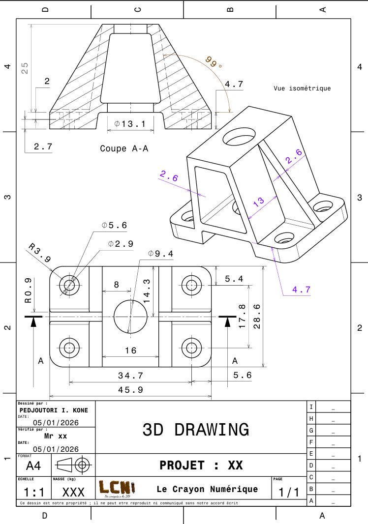 Le - ️ 【3D DRAWING – Support Mécanique】 ️ Extrusion multiple ️ Perçages ...