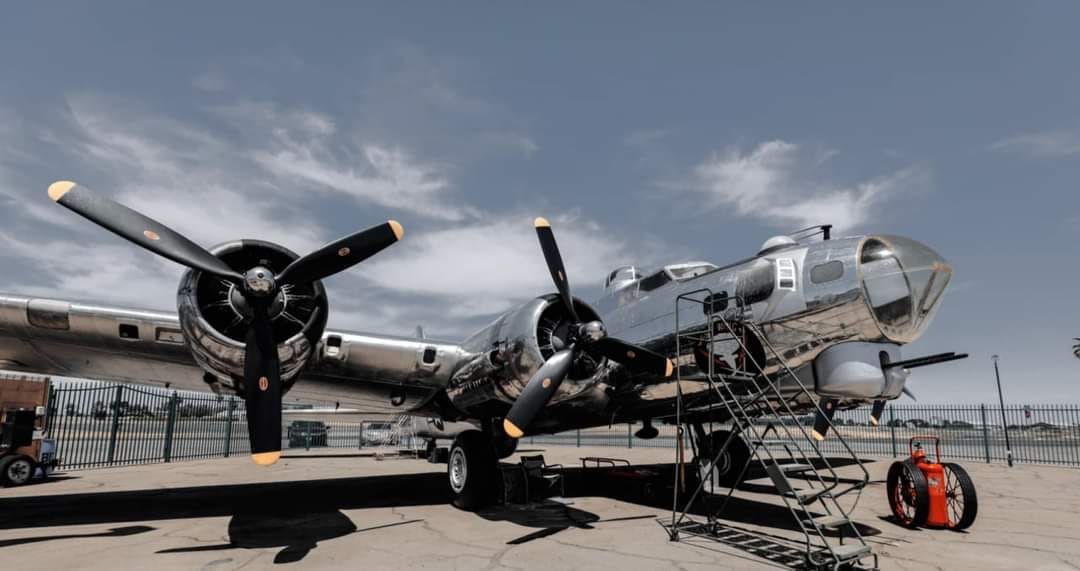This B-17 G is next to Highway 99 in Tulare, Ca. Fenced display at