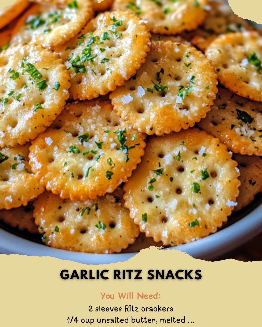 Home - Garlic Ritz Snacks Ingredients: 2 sleeves Ritz crackers 1/4 cup ...