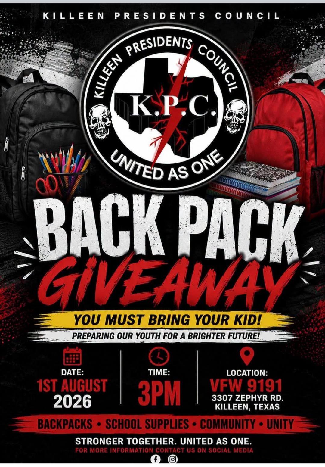 Free back-to-school supplies giveaway in Killeen, Texas on August