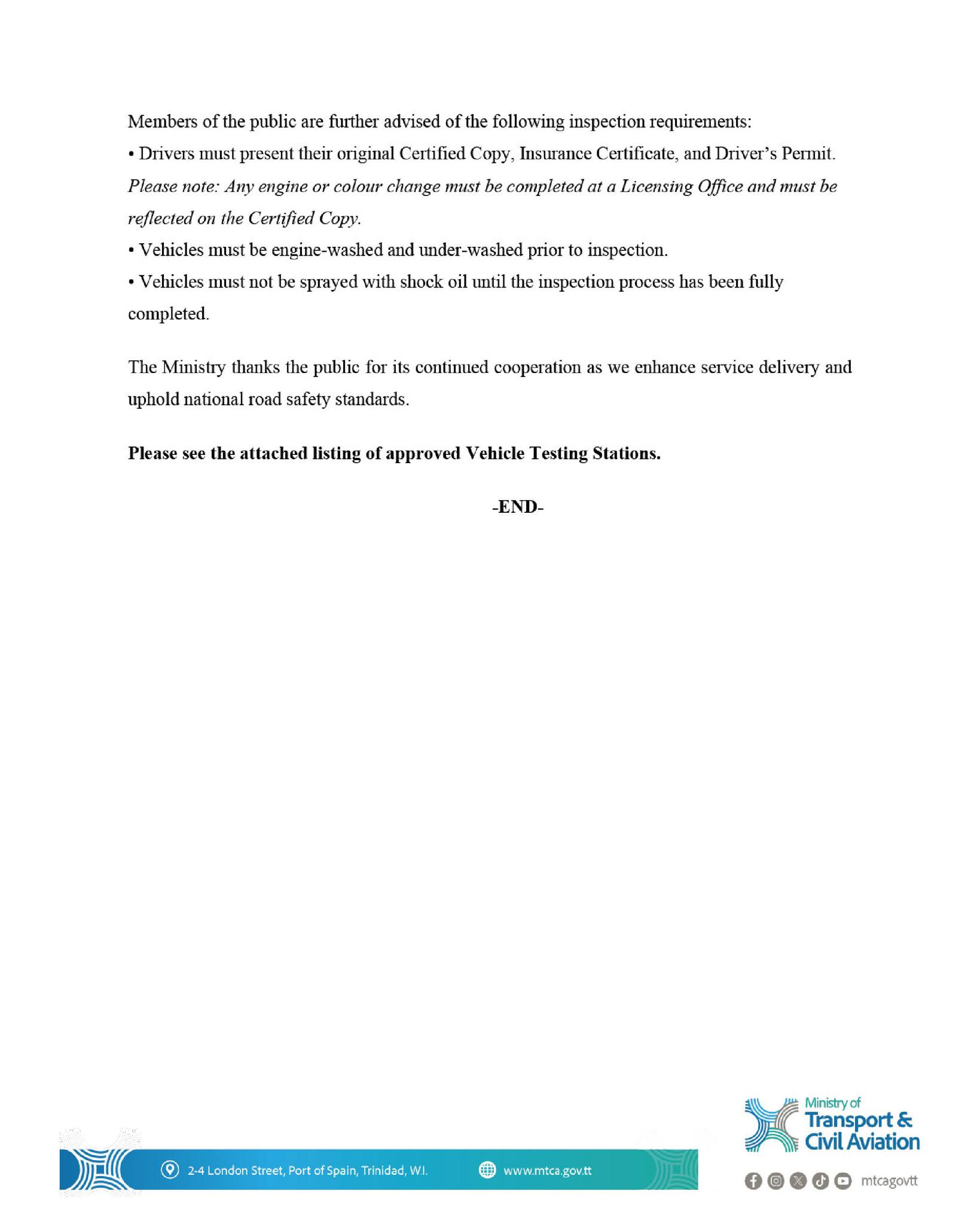 📢 MEDIA RELEASE REMINDER: APPROVED VEHICLE TESTING STATIONS NOW ...